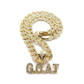 NYFASHION101 Stone Stud Goat Pendant with 10mm Iced Out Bling Miami Cuban Chain Necklace, Gold-Tone, 18"