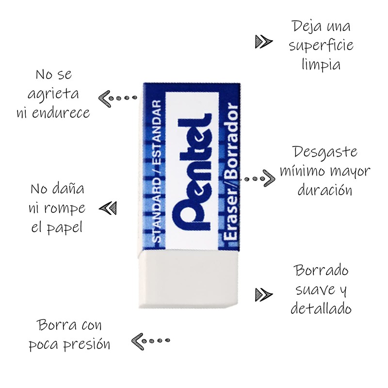 Pentel Hi-Polymer Borrador/Goma de Borrar, Mini, Blanco, Paquete de 5