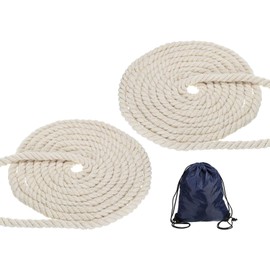 PATIKIL 1/2"x16' Natural Twisted Cotton Rope, 2 Pack 3 Strand Soft Craft Rope with Drawstring Bag for Craft Railings Home Decor, Beige