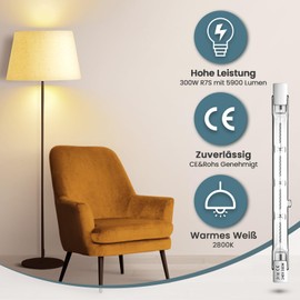 Bonlux 300 W R7s Dimmar 118 mm Halogen Lamps Warm White 2800 K R7s Linear 5900 lm Pin Projector Halogen Spotlight AC220-240 V for Lighting Home, Work, Safety, Street Light, etc. (2 Pieces)