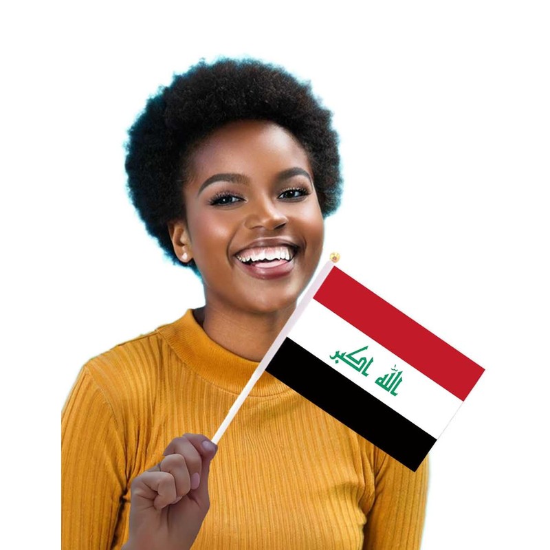 25 Packs Small Iraq Flags on Handheld Stick，Miniature Iraqi Flag
