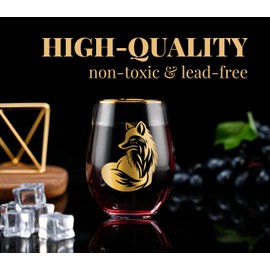 Onebttl Fox Gifts, Gifts for Fox Lovers on National Fox Day, Birthday and Christmas, 17 Oz Stemless Wine Glass