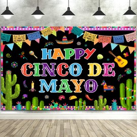 Cinco De Mayo Banner Decorations, Fiesta Mexican Theme Party Supplie Backdrop Banners, Happy Cinco De Mayo Banner Background for Photography Indoor Outdoor Decorations Supplies 72X44IN