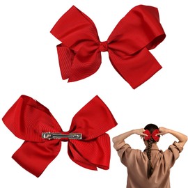 2Pcs Bow Hair Clip, Big Bow Hairpin Ribbon Clips Hairs, Vintage Big Ponytail Holder Accessories, Hair Bows for Women Girls Birthday Christmas Gifts,Red