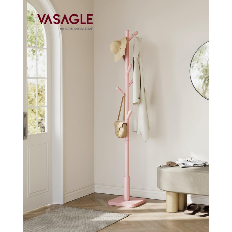 VASAGLE Solid Wood Coat Rack, Free Standing Hall Coat Tree