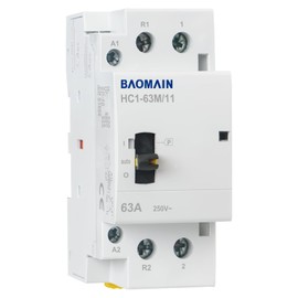 Baomain 220V AC 2-Pole Modular Contactor, 63A 1NO1NC Normally Open + Normally Closed, DIN Rail Mount for HVAC, Motor, Pump & Lighting Control HC1-63M/11-220VAC