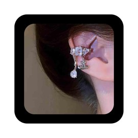 Erimberate Bohemian Crystal Heart Cuff Earrings Silver Cz Square Cuff Warp Earrings Teardrop Cz Tassel Cartilage Earrings Rhinestone Heart Cartilage Cuff Earrings Jewelry for Women