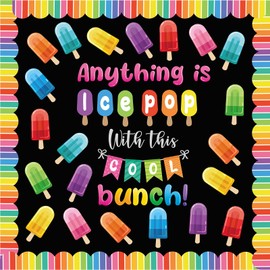 Faccito 53 Pcs Summer Bulletin Board Decorations Set Ice Pop Classroom Decor Ice Lolly Paper Cutouts with Bulletin Board Borders for Summer Ice Cream Party Back to School Office Supplies