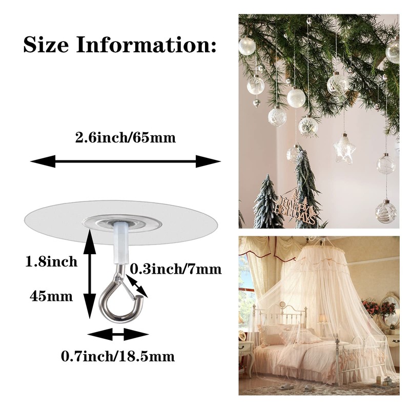 Crhexpva No Hole Adhesive Ceiling Hooks for Hanging Light Plants,Sticky