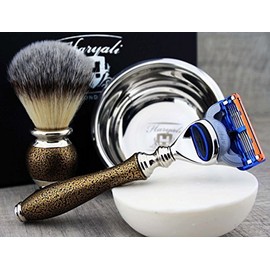 Haryali London Golden Antique Men's 5 Edge Razor Set, Shaving Brush, Shaving Soap, Razor Stand and Alum Pen