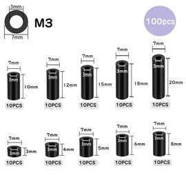 Samcos M3 Screws, 100 pcs, Inner Diameter: 0.13 inches (3.2 mm), Outer Diameter: 0.3 inches (7 mm), ABS Nylon Round Spacer Set, Nylon Round Spacer Washer, Machine Repair, Storage Case Included,