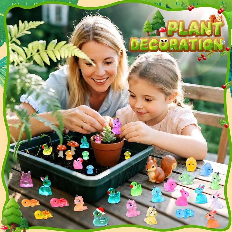 EKisemio 150 Pcs Luminous Mini Resin Animals (Ducks, Frogs, Rabbits,