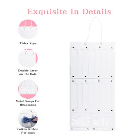 Klmnop Hair Bows Organizer For Girls, Hanging Bow Holder For Girls Hair Ribbons Hair Clip Headbands Organizer, Baby Hair Accessory Storage Wall Display for Girl Room(White)
