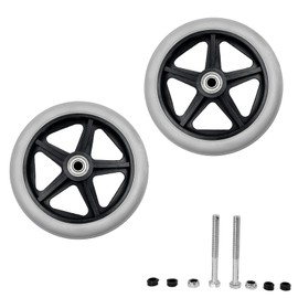 Yuqim 2 Pack 6" Replacement Wheelchair Wheels for Rollator Walker Wear-Resistant PU Wheelchair Front Wheels Drive Rollator Wheels Parts 1.38 inch Bearings Distance(Gray, 6 Inch)