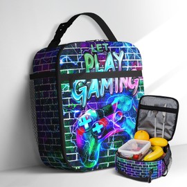 Nebrpio Cool Video Game Lunch Box For Boys Insulated Gaming Lunch Bag Reusable Portable Game Lunch Boxes With Adjustable Shoulder Strap For Kids Teens Picnic Travel