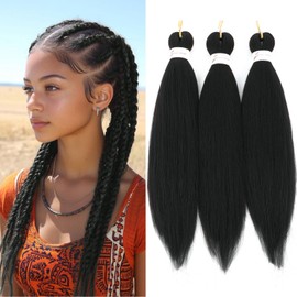 Alileona Braiding Hair Pre Stretched 16inch Pre Stretched Braiding Hair Extensions, Professional Hot Water Setting Perm Yaki Texture Prestretched Braiding Hair(1B#-3PCS)