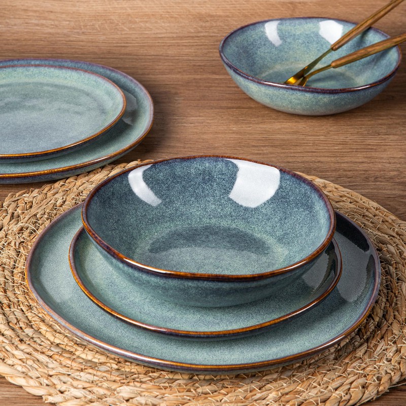 AmorArc Ceramic Dinnerware Sets,Handmade Reactive Glaze Plates and Bowls Sets,Highly