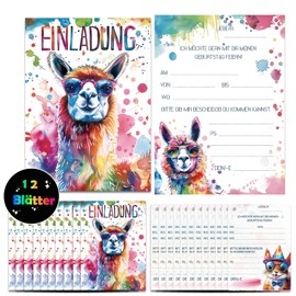 Werfunee - Pack of 12 Children's Birthday Invitations for Girls and Boys - 15 x 11 cm Alpaca Invitation Cards Birthday - Invitation Children's Birthday Girl - Birthday Invitations Girl Boy