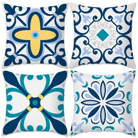 Betadistor Cushion Covers 18" x 18" Set of 4 Vintage Mandala Big Flower Pillows Case Couch Farmhouse Bohemian Cushion Cover Home Decor Bedroom Bed Sofa, Bohemian, 506-0115