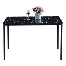 ROZHOME Rectangular Dining Table with Mable Effect MDF Board Top and Metal Leg for Home Office Kitchen Dining Room (MDF Board+Metal, Black Marble Effect)
