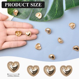 URROMA 30 Pcs Metal Heart Buttons, Gold Retro Vintage Buttons Heart Metal Buttons Sew on Buttons Embellishments for DIY Crafts, 15mm