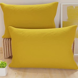PETTI Artigiani Italiani - Pair of pillowcases for bed, pillowcases, plain ochre yellow, 100% anti-allergic microfibre, 100% made in Italy