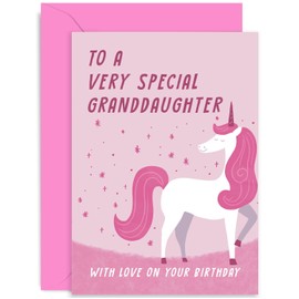 Old English Co. Unicorn Birthday Card for Granddaughter - Pink Magical Birthday Card for Young Girl - Unicorn 2nd 3rd 4th 5th 6th Birthday Card from Grandparents | Blank Inside with Envelope