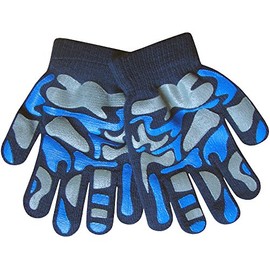TeddyT's Boy's Camouflage Fine Knit Thermal Gloves with Magic Gripper Palm (Blue Camouflage)