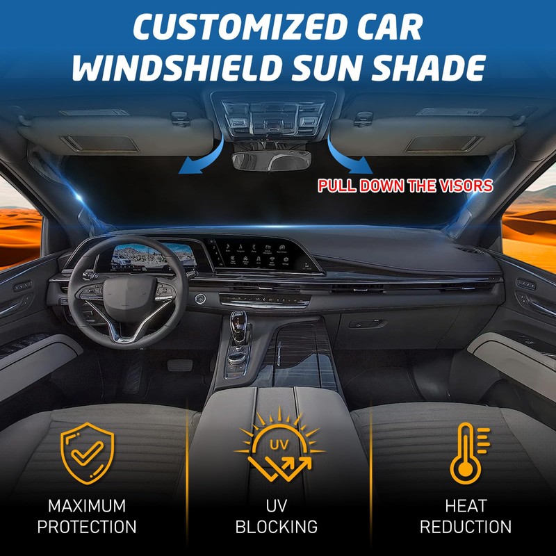 Car Windshield Sun Shade, Reflective Windshield Sunshade with Storage Pouch