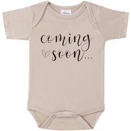 BIBIBLISSBABY Coming Soon Bodysuit Baby Announcement, Funny Pregnancy Announcement Gift for Grandparents to be,Baby Surprise, Oat, 0-3months