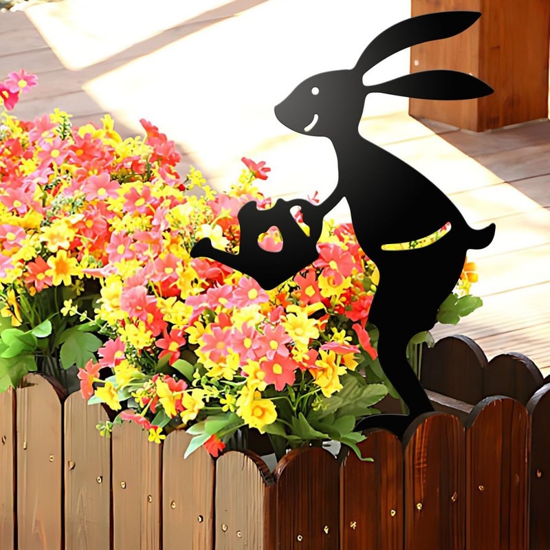 Set 3 Metal Rabbit Garden Stakes Bunny Front Yard Black