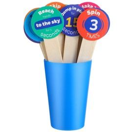 121 Pieces Grab and Go Brain Break Cards Sets with 60 Educational Classroom Movement Cards, 60 Wooden Sticks and Plastic Cup with Adhesive Point Dots Daycare Supplies, Teacher Supplies for Classroom