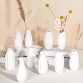 Ziliny Set of 10 White Ceramic Bud Vases 5'' Boho Small Vases in Bulk for Flowers Mini Vases for Centerpieces Modern Vase Dining Table Centerpieces for Wedding Decorations Bedroom Home Decor Gift