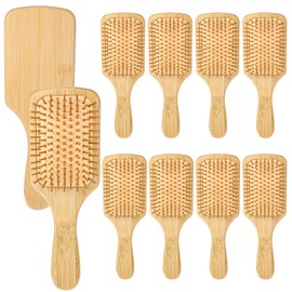 10 Pcs Bamboo Hair Brush, Bulk Round-tipped Bamboo Bristles Detangling Brush Paddle Lightweight Massage Anti Static for Women Men and Children, Stimulates Scalp for Hair Growth