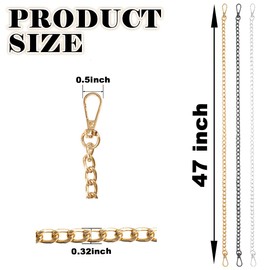 FZWONVUC 47" Chain Purse Strap,3 PCS Purse Chain Strap Purse Chains for handbags Accessories for Crossbody Bags (S-Black+Silver+Gold)