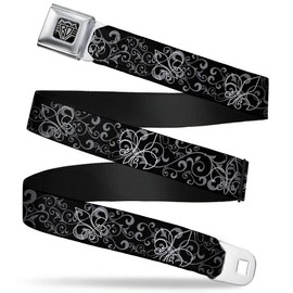 Buckle-Down Seatbelt Belt - Fleur-de-Lis Outline w/Filigree Black/Gray - 1.5" Wide - 24-38 Inches in Length