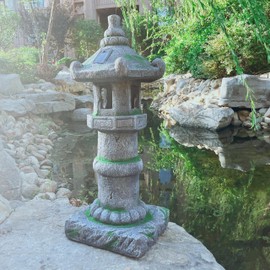 GRASOLAR 26" H Large Asian Zen Pagoda Outdoor Moss Solar-Powered Statue Palace Lantern for Garden Backyard Balcony Patio Lawn Yard Pond Court Japanese Ancient India Decor Meditator Stylite Presents