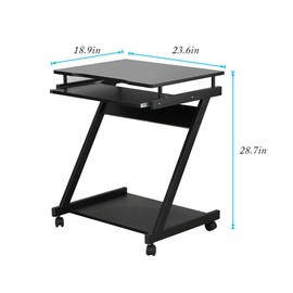 DlandHome Mobile Computer Desk, Mobile Laptop Desk Computer Cart Mobile Z-Metal Sit to Stand Office Desk Rolling Desk Standing Computer Table with Wheels Mobile Desk, Black