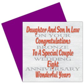 Daughter & Son In Law 8th Wedding Anniversary Card – Bronze Anniversary - 8 Years - Together Always Design