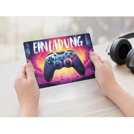 beriluDesign 12 x Invitation Cards Children's Birthday Gamer Party Boys & Girls Birthday Invitation (12 Cards)