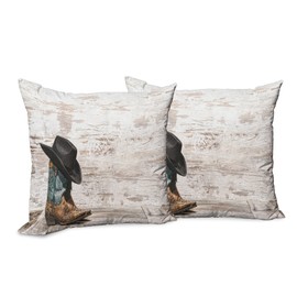 Ambesonne Western Decorative Throw Pillow Case Pack of 2, Traditional Rodeo Cowboy Hat and Cowgirl Boots Retro Grunge Background Art Photo, Couch Bedroom Living Room Cushion Cover, 20", Brown Black