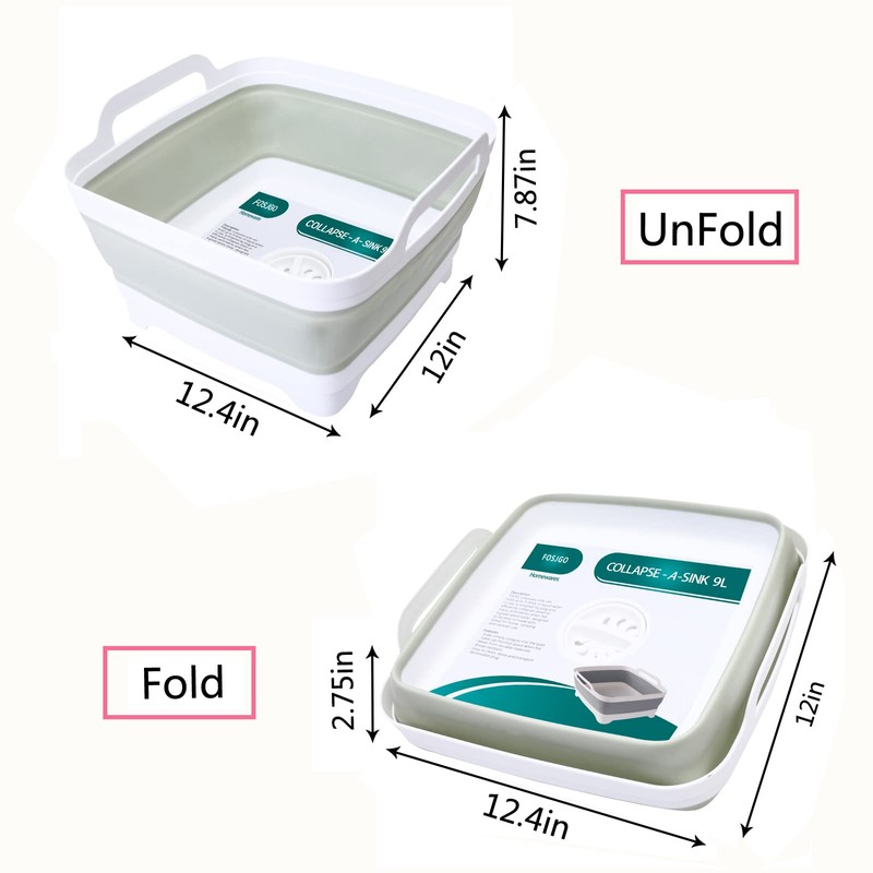 FOSJGO Collapsible Dish Basin with Drain Plug and Carry Handles