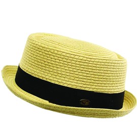 Men's Cool Summer Straw Pork Pie Derby Fedora Upturn Brim Hat (S/M, Natural)