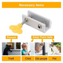 Set of 4 Sliding Window Lock, Adjustable Window Security Lock with Key for Vertical Horizontal Sliding Windows