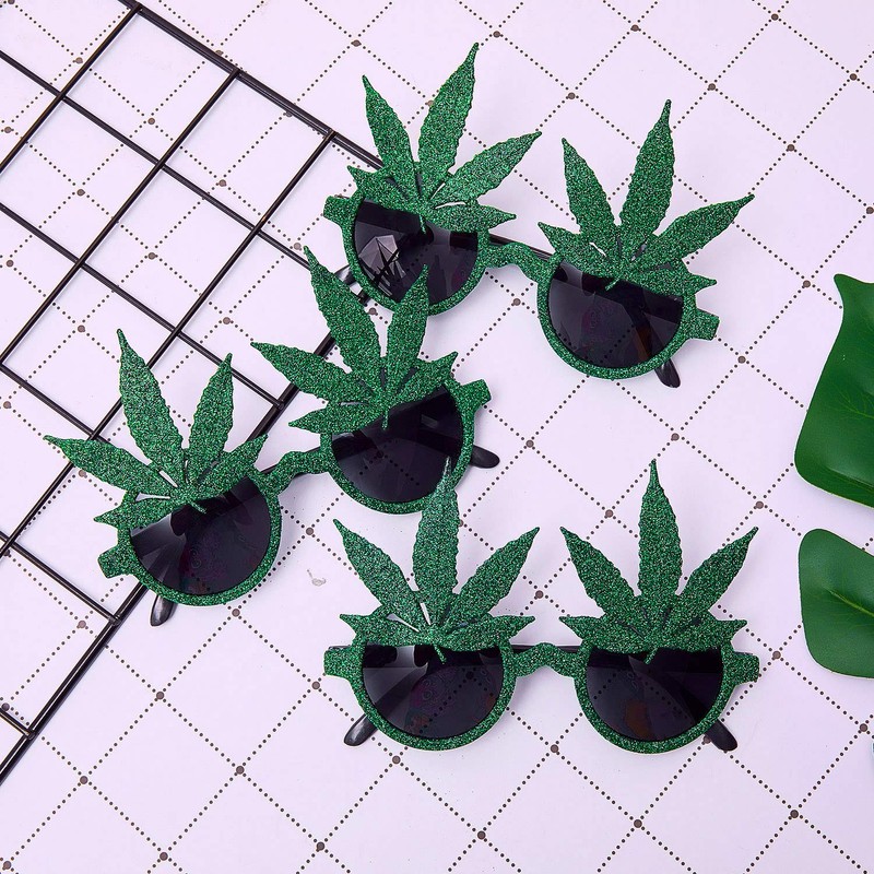 5 pares de gafas de marihuana con purpurina para disfraz