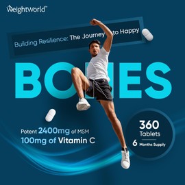 MSM Tablets with Vitamin C – 2400mg High Strength Methylsulfonylmethane – 360 Vegan Tablets for Bone Health – 6-Month Supply – Non-GMO & Gluten-Free Sulfur Supplement