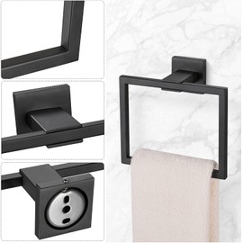 garini Bathroom Hand Towel Holder, Matte Black Square Towel Ring Wall Mount SUS 304 Stainless Steel…