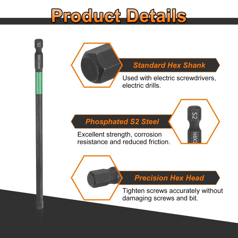HARFINGTON 5pcs H6 Flat Hex Head Screwdriver Bit 6mm Metric
