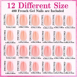 480Pcs French False Nails Short, Square Press On Nails Kit, Fake Nails with White Tip, Full Cover Acrylic Nail Tips Stick on Nail for Women Girls Manicure Decorations- Pink&Nude