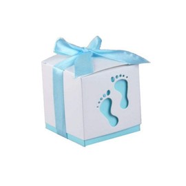 LASLU 50pcs Feet Pattern Candy Boxes Cute Baby Shower Favors Boxes Gifts Bags for First Birthday Party Decorations (Feet Blue, 50Pcs)